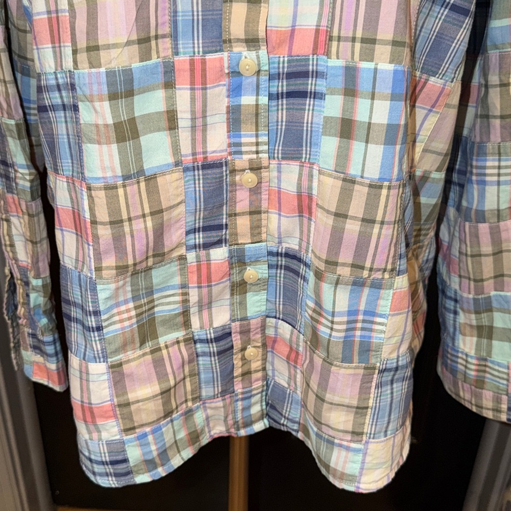 LL Bean Madras Plaid Patchwork Button Down Sz. La… - image 5